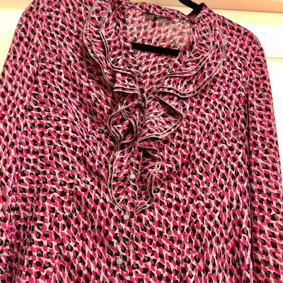 Anne Klein silky magenta, black, grey blouse - Picture 1 of 3